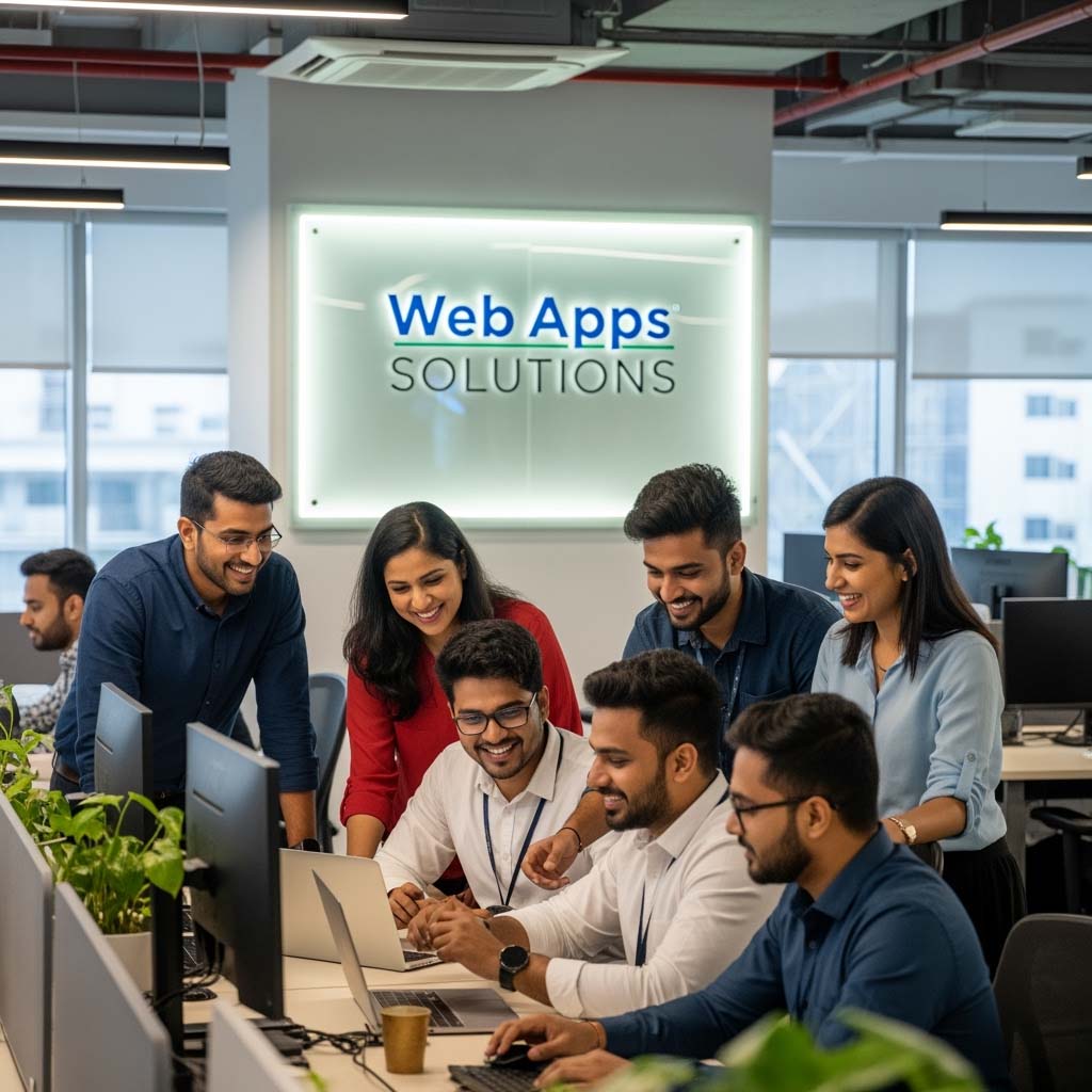 Software development team collaborating in a modern office